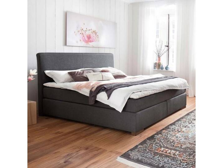 Boxspringbett Esperia Webstoff 140x200cm Bonellfederkern-Box Härtegrad: H2/H3 Dunkelgrau modern