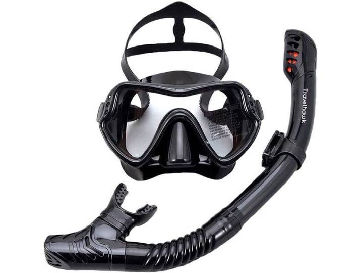 Travelhawk Snorkelmasker - Duikmasker - 180° Panoramisch Zicht - Dry Top - Zwart