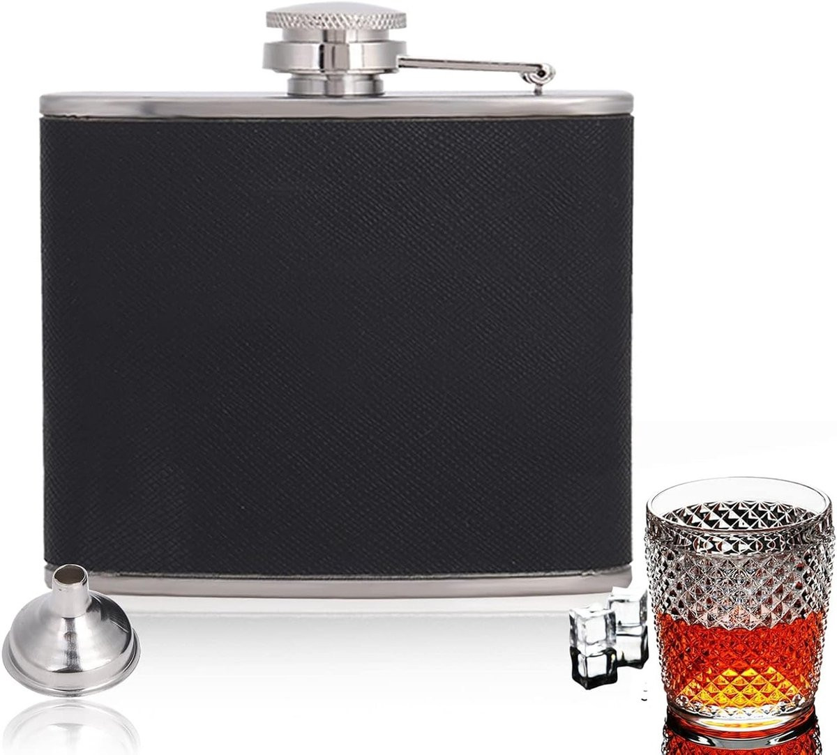 Matte Zwarte RVS Heupfles met Trechter voor Whisky en Alcohol, 150ml