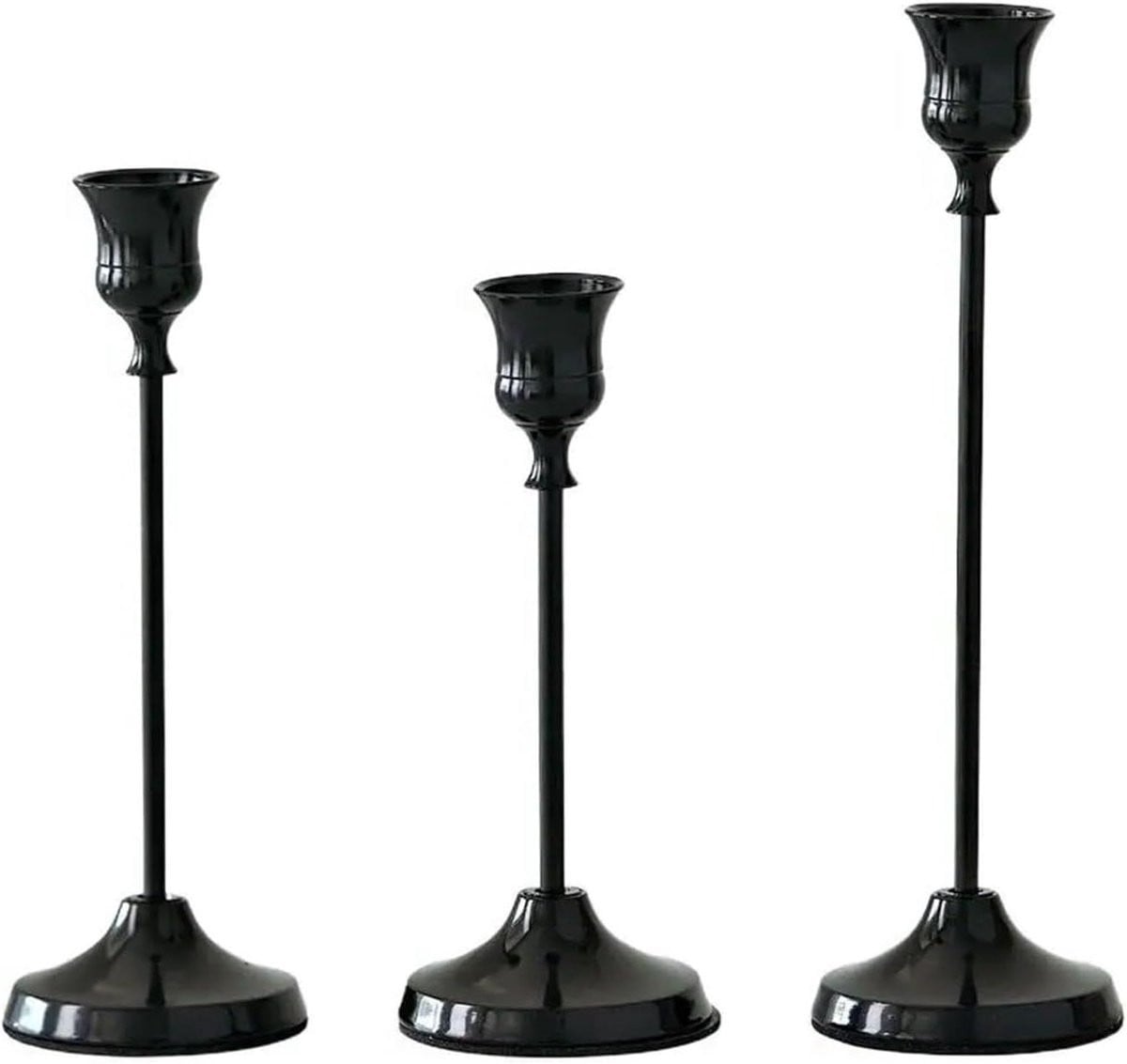 Set van 3 zwarte metalen kandelaars voor wandbevestiging