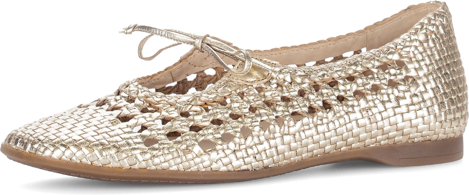 Ballerina GABOR, Damen, Gr. 40, Leder, champagner, Ziegenleder, Flechtoptik, metallic, Schuhe Ballerina, Sommerschuh in modischer Flecht- und Metallicoptik