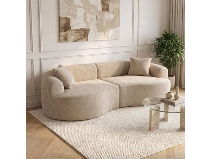 skølm Loki Cloud Couch Teddy-Bouclé, 2-Sitzer, Beige, 2 Kissen, 220 cm Sofagarnitur, Vollschaumcouch mit Federkern & Vakuum-Kompression, kein Aufbau erforderlich, Sofa für Wohnzimmer, Polstersofa