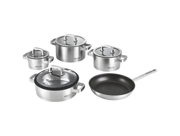 Am Cook Kochtopfset Senna S9 Plus, Edelstahlfarben, Metall, 9-teilig, 16 cm,20 cm, 1,7 l,3,4 l,6,0 l, Abgießfunktion, Griffe werden nicht heiß, leichte Reinigung,mit Dampfablass, Kochgeschirr, Töpfe, Topfsets