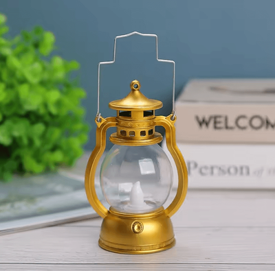 Inspire Curations Vintage LED Oil Lamp Portable Battery Powered Hanging Lantern gold