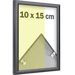 SPRINTIS Alu-Bilderrahmen, 10 x 15 cm, glänzend, schwarz, eleganter 9 mm Aluminiumprofil-Rahmen mit Styrol-Front, ideal für Fotos und Postkarten, Aluminium, PS, MDF