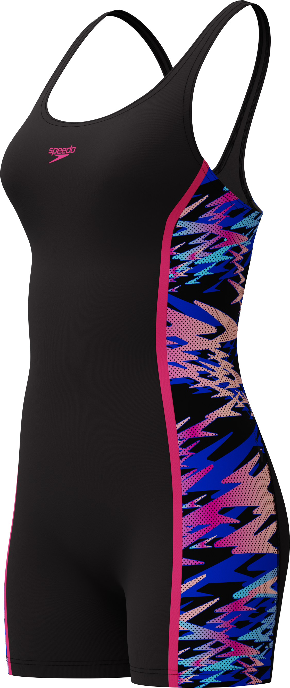 Badeanzug SPEEDO "HYPERBOOM SPLC MSBK LEGSUIT BLK/PNK", Damen, Gr. 44, N-Gr, schwarz (blk, pnk), Obermaterial: 100% Polyester, Badeanzüge Badeanzug blk, pnk 44, N-Gr