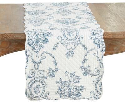 Saro Lifestyle "Quilted Toile Floral Table Runner - 16""x72"""