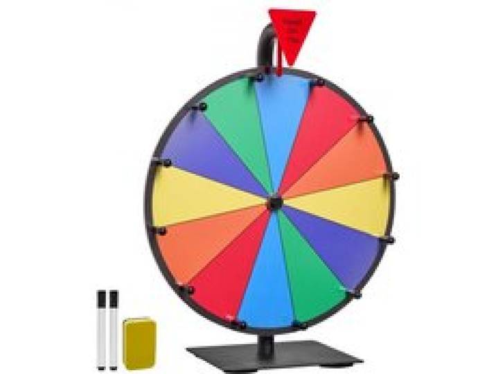 VEVOR Roue de loterie 304,8 mm, roue de la fortune rotative sur table à 12 emplacements avec support, roulette de fortune avec effaçable à sec et 2 marqueurs, 6 couleurs, pour fête, salon, carnaval