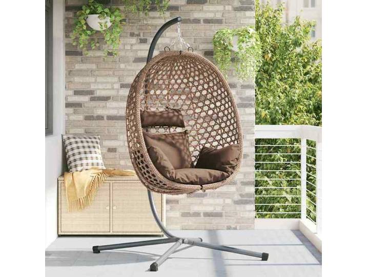 Chaise œuf suspendue - 1 PLACE - Conception ergonomique - Café 104x100x191 cm polyrotin V5182