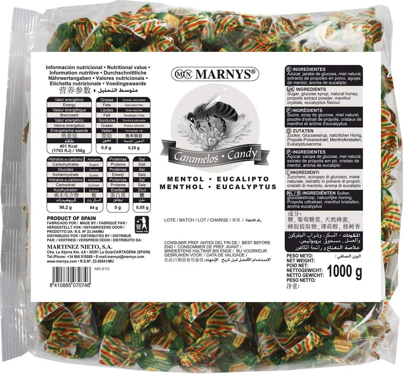 Marnys Caramelos de Propóleo con Miel Mentol Eucalipto 1000 g