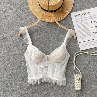 Retailers Go Sexy French Chic Lace Backless Corset Camisole Spaghetti Strap Top For Women white m