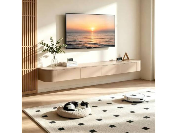 Sevonarb Schwebender TV Schrank Wandmontierter Fernsehschrank Tiefe und Verbessertem Stauraum, Moderne TV Unterschrank-Khaki-240cm