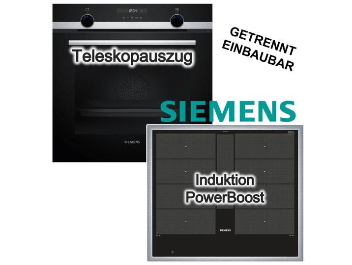 SIEMENS Elektro-Herd-Set Backofen 3D Heißluft Hydrolyse + Induktionsfeld PowerBoost Flexzonen, mit 1-fach Teilauszug, Hydrolyse