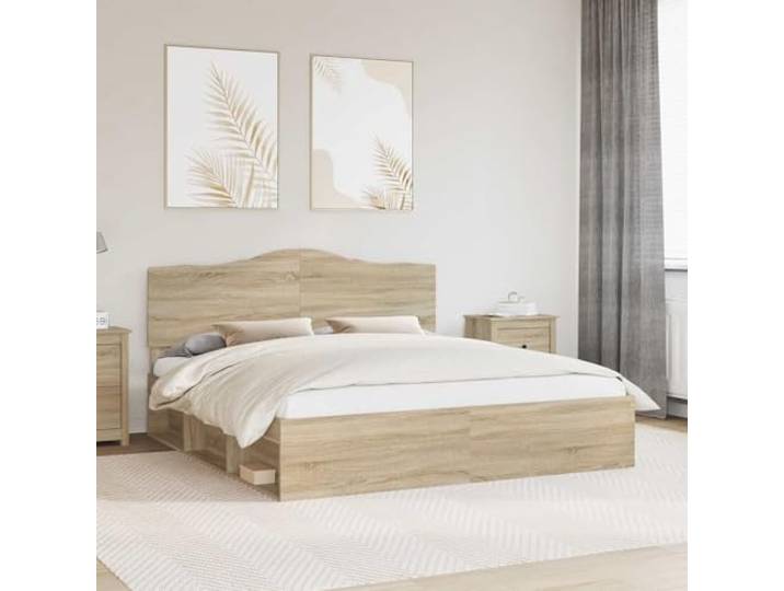 Massives Kiefernholz Design Bettgestell Modern 200x200 cm Braun Bettrahmen Sonoma 200x200 cm Massives Kiefernholz Bettgestell mit Kopfteil Lattenrost Stabil Holz Bett für Schlafzimmer