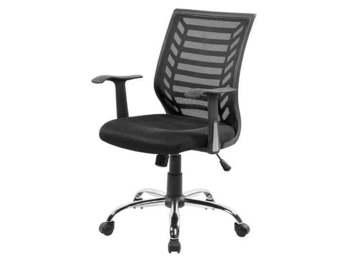 Dmora - Stuhl mit Rädern Harbour, Netzarbeitsstuhl mit Armlehnen, ergonomischer Bürositz, 59x60h93/103 cm, Schwarz