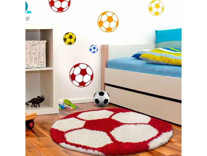 Kinderteppich AYYILDIZ TEPPICHE Fun 6001 Gr. 10, rot, H:30mm Ø:120cm, Kunstfaser, Teppiche, Kinderteppich, robuster Kurzflor, Fussball, Kinderzimmer