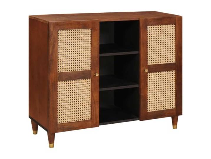 RJPLMFV Anrichte, Braun, 90 x 33,5 x 75 cm, Mangoholz, massiv Modernes Wohnzimmerregal, integrierte Regale, Wandbefestigung inklusive, einfache Montage