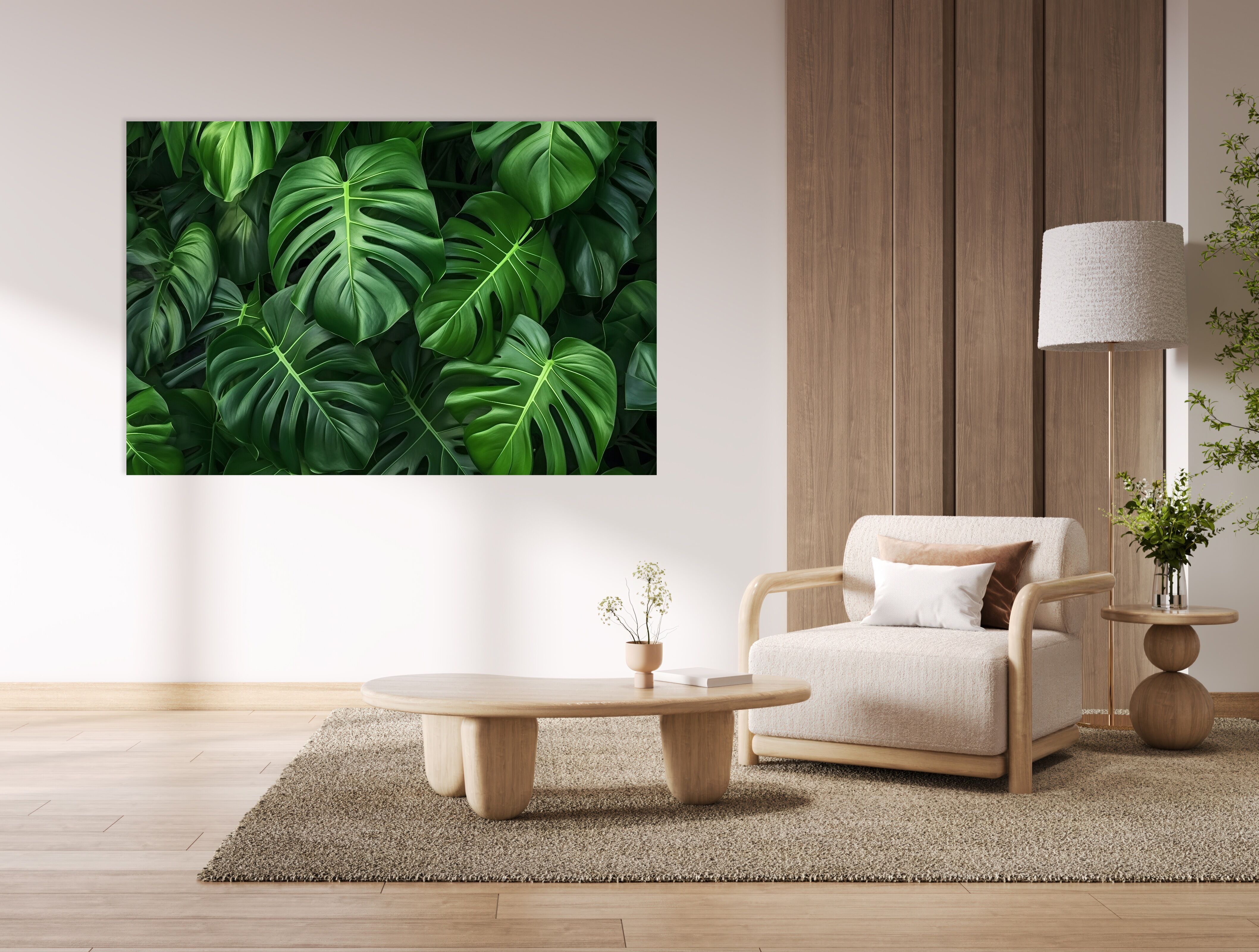 Acrylglasbild QUEENCE "Monstera Blätter Wald Illusion", grün (farbe bild(er): grün,dunkelgrün), B:60cm H:40cm, Acrylglas, Bilder, Acrylglasbild, mit schwebender 3D Tiefenwirkung, dank der rahmenlosen Befestigung