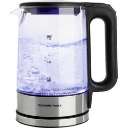 GourmetMaxx GOURMETmaxx Glas-Wasserkocher LED 1,7l 2200W Edelstahl/schwarz kabellos Wasserkocher kabelgebunden Schwarz/Edelstahl, Glas Fassungsvermögen: 1.7 l 12053