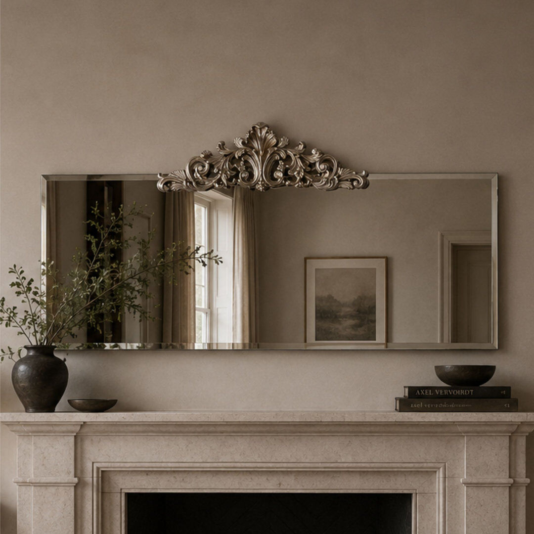Willa Arlo Interiors Willamette Wall Overmantel Mirror Silver 51cm H X 119cm W X 2cm D