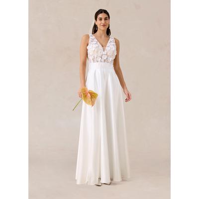 Brautkleid BONPRIX, Damen, Gr. 42, N-Gr, ohne Ärmel, weiß (wollweiß), Obermaterial: 100% Polyester. Einsatz: 100% Polyester. Futter: 100% Polyester, festlich, slim fit, Kleider Brautkleid, schmale Passform, aus glänzendem Satin, mit hohem Schlitz,...