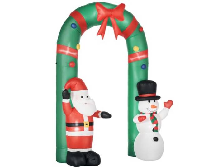 HOMCOM Aufblasbarer Weihnachtsbogen 245cm mit Schneemann, LED-Lichter