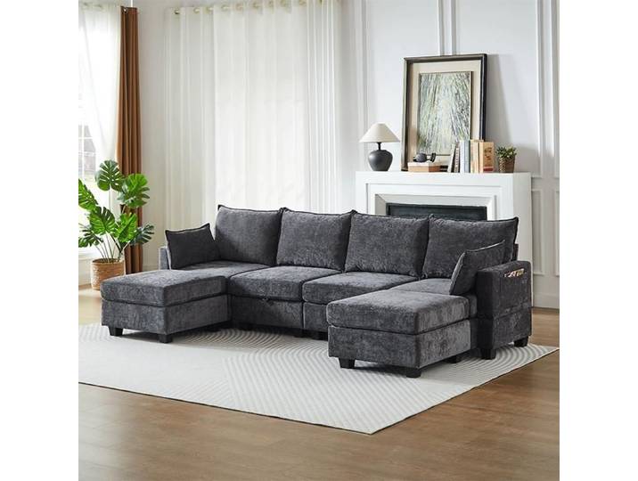 Canapé modulaire - Gris - Chenille - Design modulaire - Canapé-lit deux-en-un - Canapé flexible