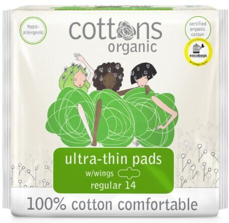 Cottons Organic Regular Ultrathin Pads with Wings 100% Cotton 14 Units