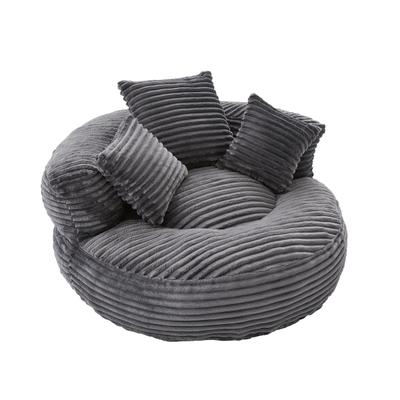 MODFU Sitzsack Cord Dunkelgrau mit Armlehnen und hoher Rückenlehne, 108 x 108 x 52 cm