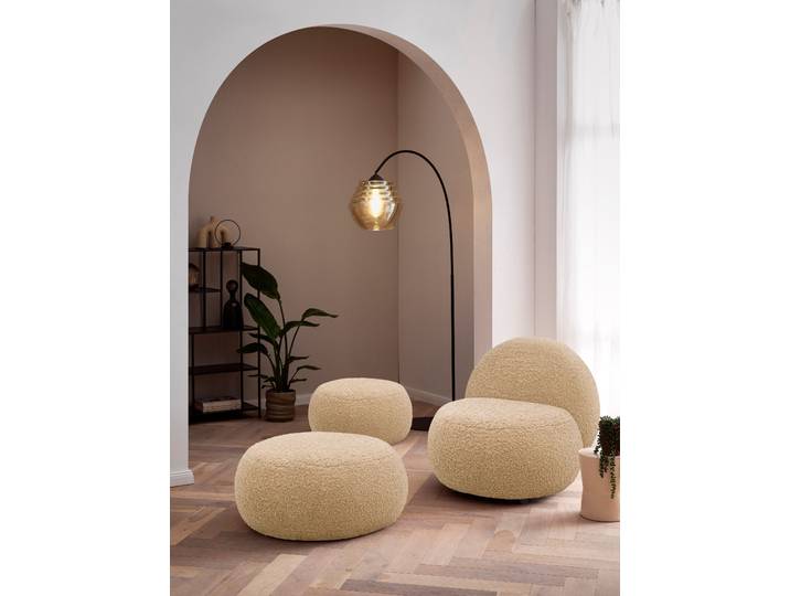 Polsterhocker HOME AFFAIRE Mithras I Lieferzeit nur 2 Wochen, passend zum Sessel Mithras II , grau (taupe), B:85cm H:35cm T:85cm, 100% Polyester, Hocker, Polsterhocker, Bouclé oder Fellimitat, Durchmesser 65 oder 85 cm