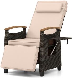 Costway Patio Wicker Recliner Chair with Adjustable Backrest and Footrest-Brown
