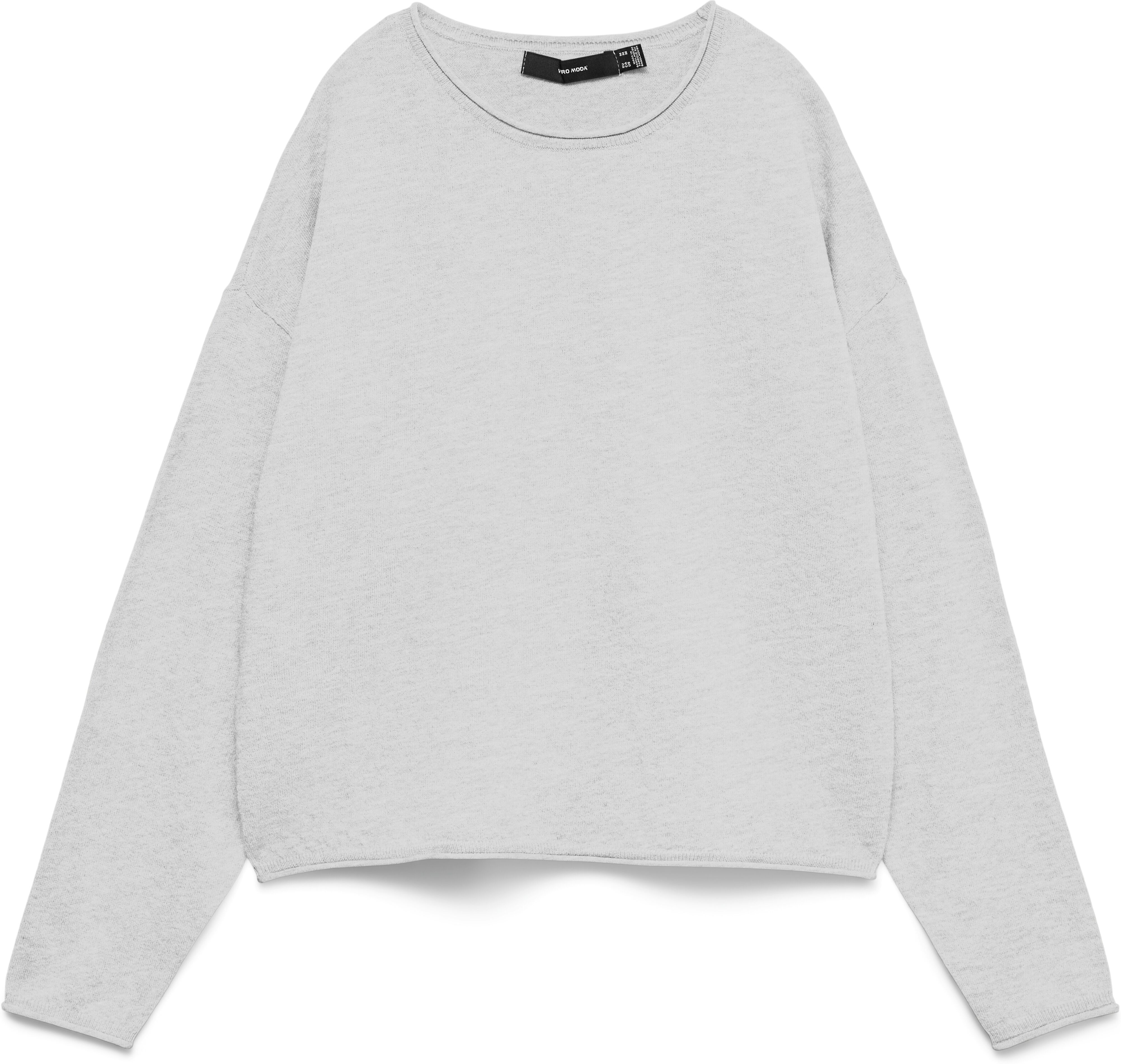 Strickpullover VERO MODA "VMEXCITING PLAIN LS O-NK ROLL PULLOV BOO", Damen, Gr. M, weiss (light grau melange), Strick, Obermaterial: 72% Polyester, 18% Polyacryl, 10% Nylon, unifarben, regular fit normal, Rundhals, Pullover Strickpullover light grau melan