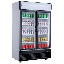GROJU Mobiler Flaschenkühlschrank mit 2 Glastüren Getränkekühlschrank Kühlschrank Gastro 930 L +2/10°C ISO 45 mm