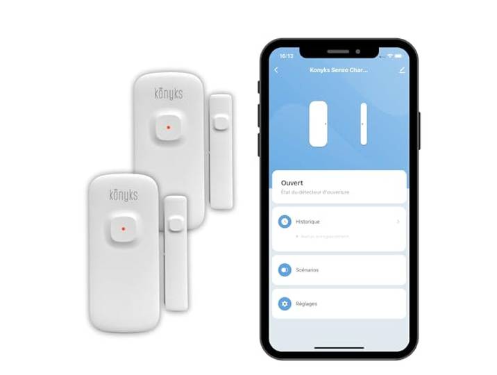 Konyks Senso Charge 2\, Lot de 2 Détecteurs d'ouverture Wi-FI avec Batterie Rechargeable\, autonomie jusqu'a 1 an\, Notifications sur Smartphone\, automatisations faciles\, Compatible Alexa & Google Home