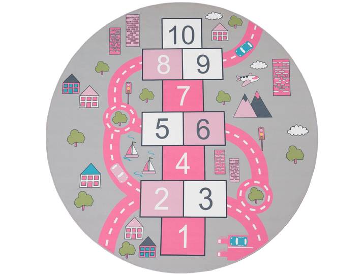 Kinderteppich PACO HOME Bino 569 , pink, H:4mm Ø:160cm, Polyester, Teppiche, Kinderteppich, Kurzflor, Strassen-Spiel-Teppich & Spielmotiv Hüpfkästchen