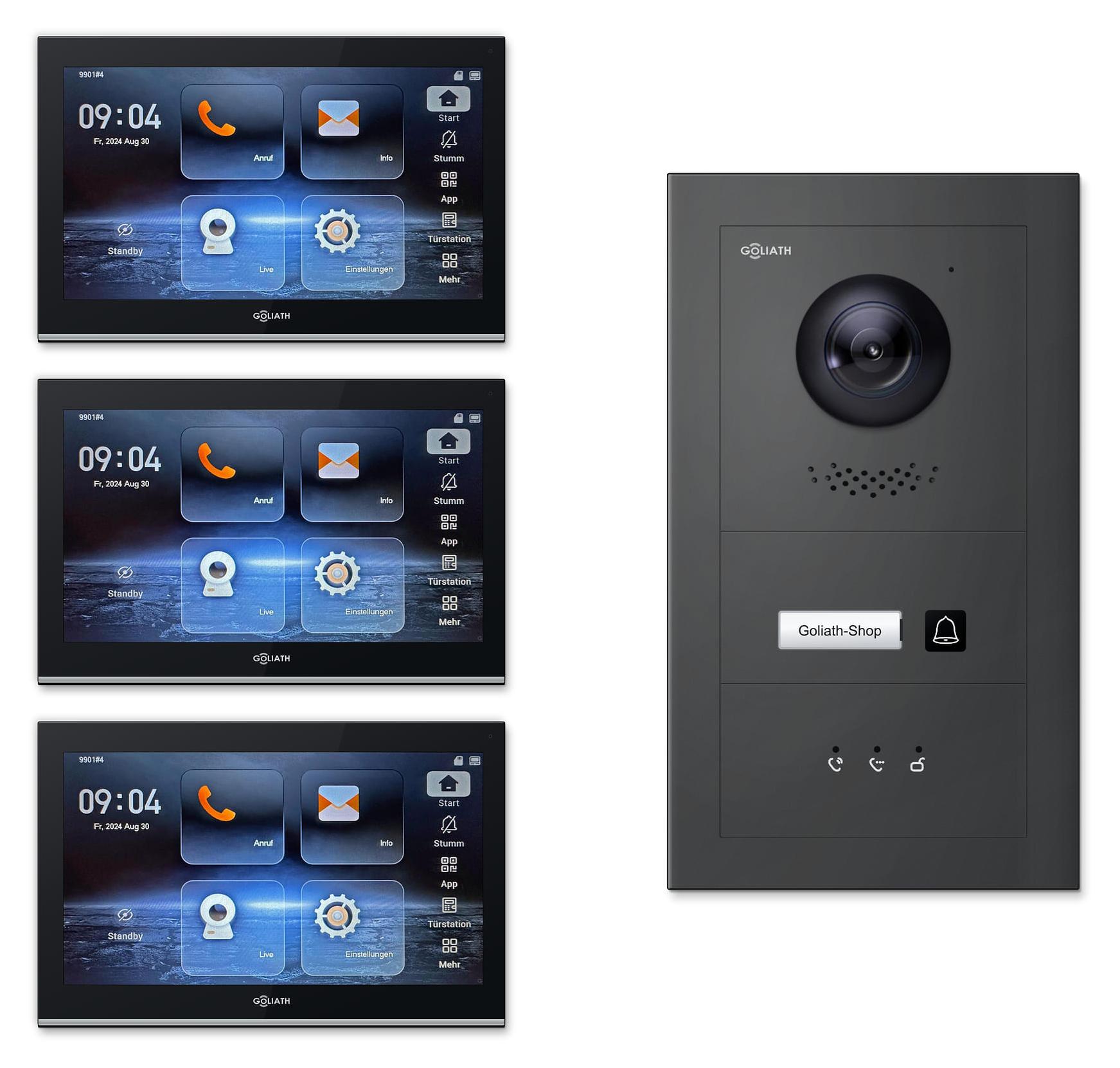 Goliath Premium IP GL-IPH102A.4 Video-Türsprechanlage, 1 Familie, 3× 10 Zoll Schwarz, Anthrazit, Unterputz