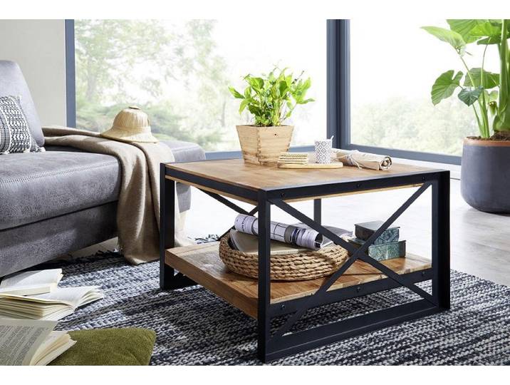 Couchtisch 70x70cm 'Montreux' Akazie & Metall schwarz