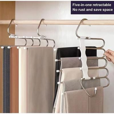 Uplifted Finds Stainless Steel Retractable Trouser Rack & Multi Functional Folding Hanger black And White