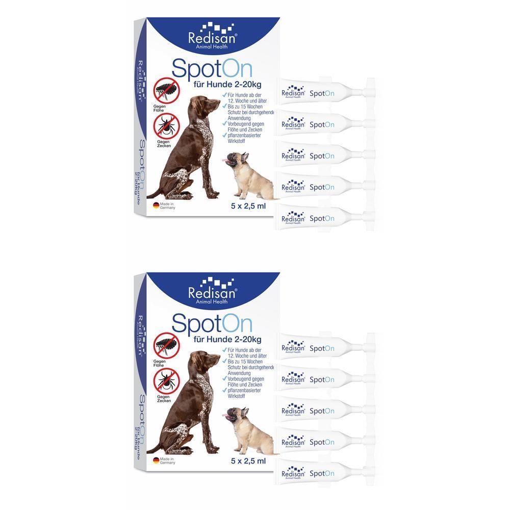 Redisan Spot-on gegen Zecken+Flöhe f.Hunde 2-20 kg 2x 2x5x2,5 ml Tinktur