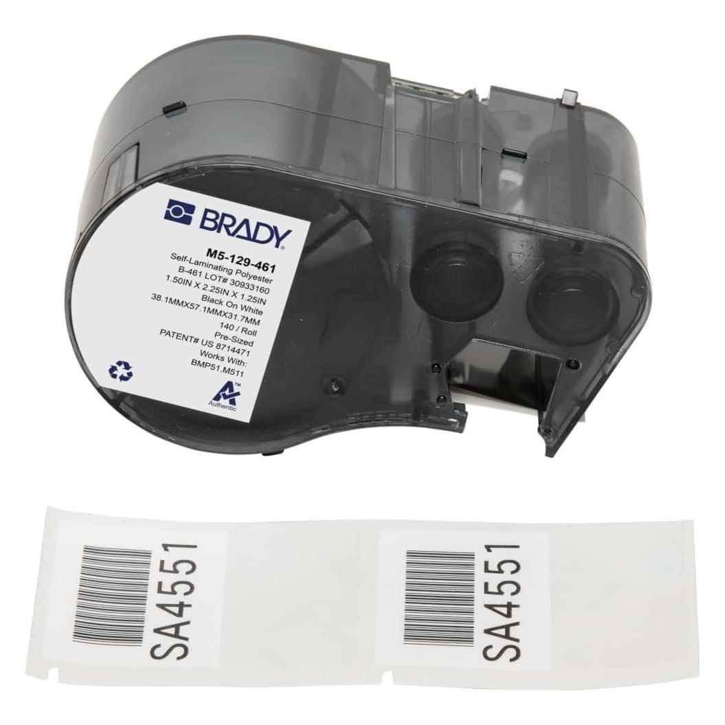 Brady M5-129-461, Polyester, Schwarz auf weiss/Transparent, 38.10 x 31.75(57.15) mm, selbstlaminier (M5-129-461)