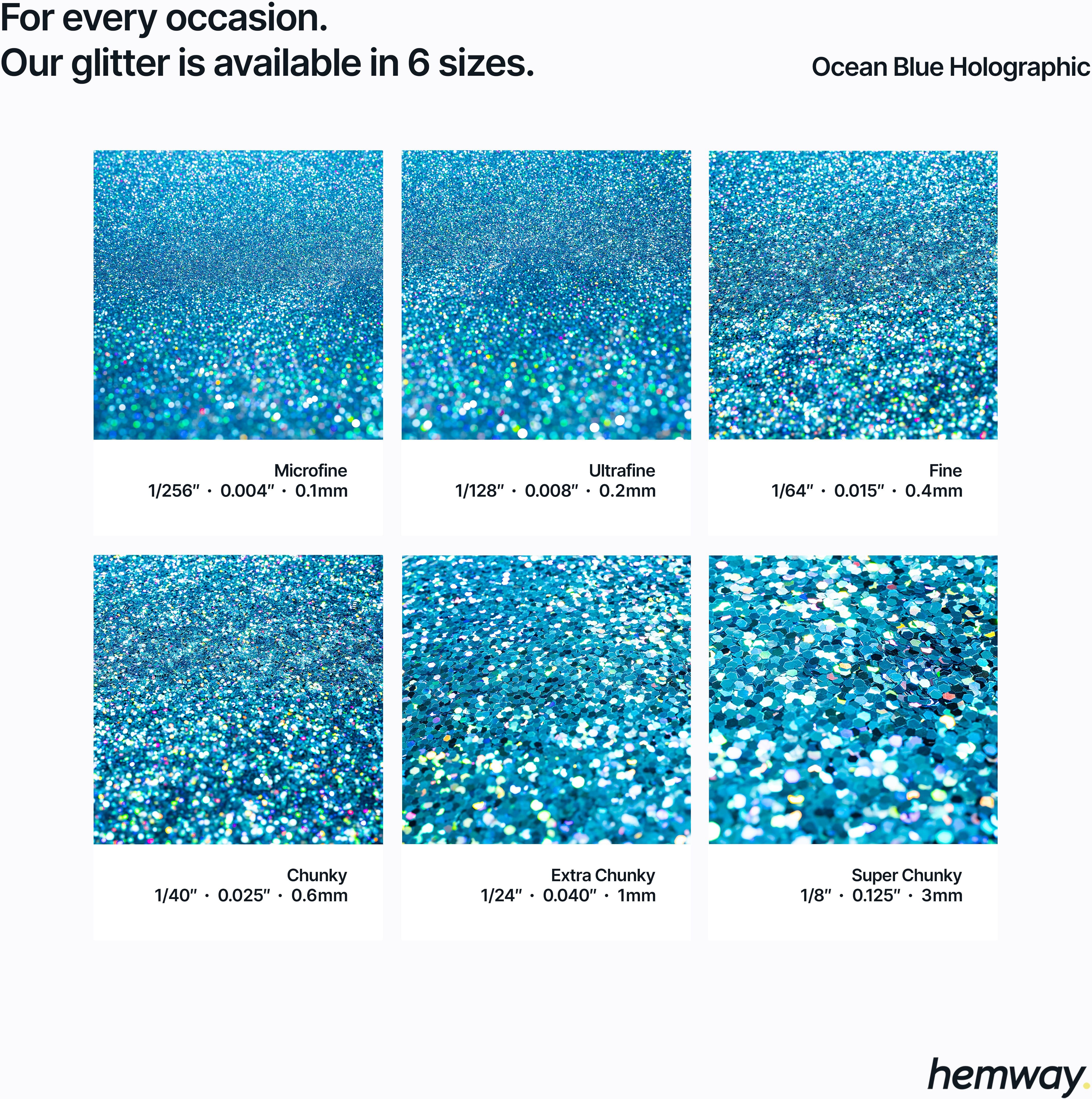 Hemway Multi-Size Glitter Shaker 120g / 4.2oz   Ocean Blue Holographic   Cosmetic, Festival, Epoxy Resin, Crafts - Ocean Blue Holographic - Multi-Size