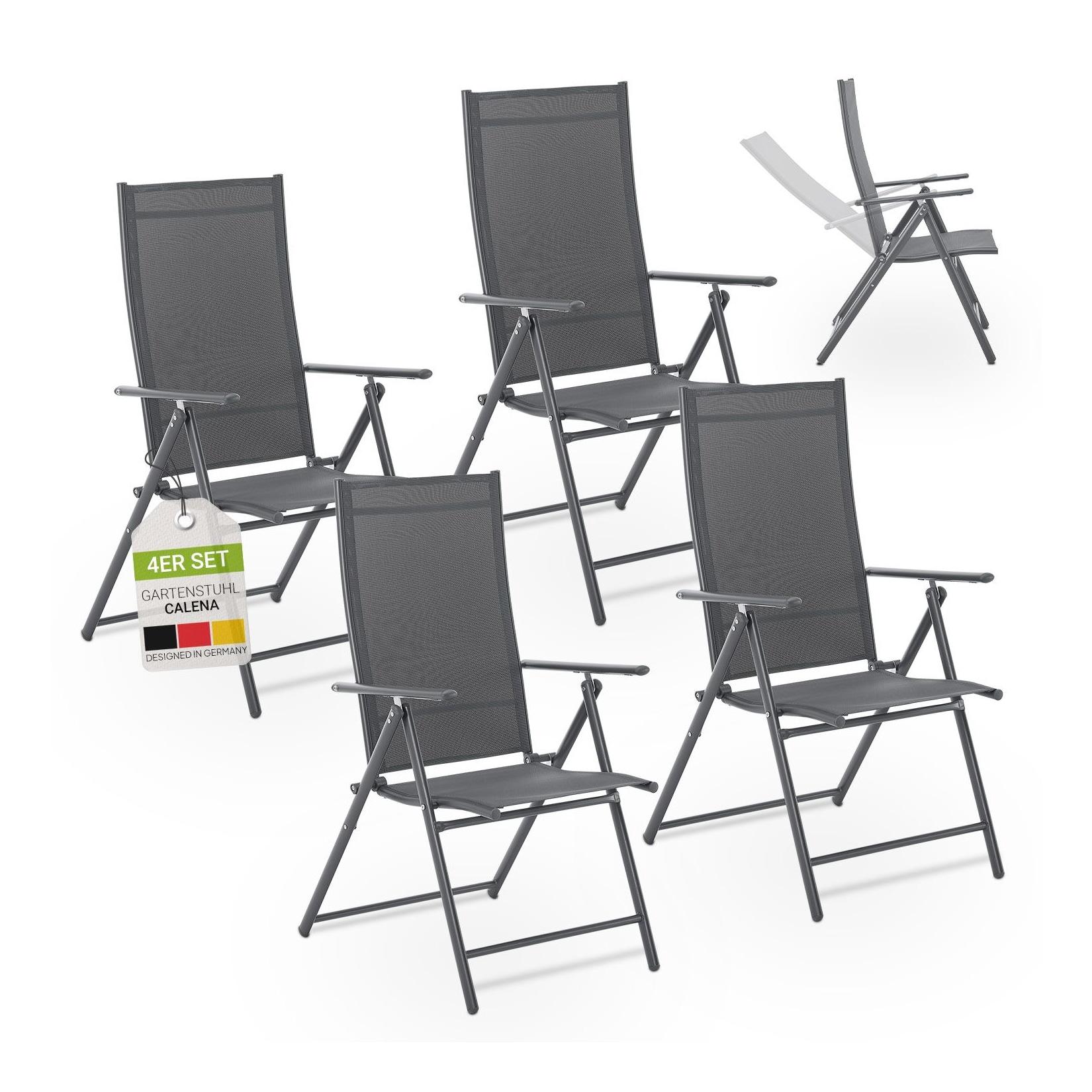 Juskys Gartenstuhl Calena 4er Set - 7-fach verstellbare Rückenlehne mit Klappfunktion - Anthrazit
