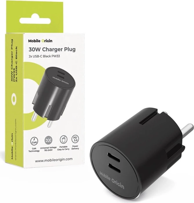 Mobile Origin 30 W Charger Plug PW33 2x USB-C Black