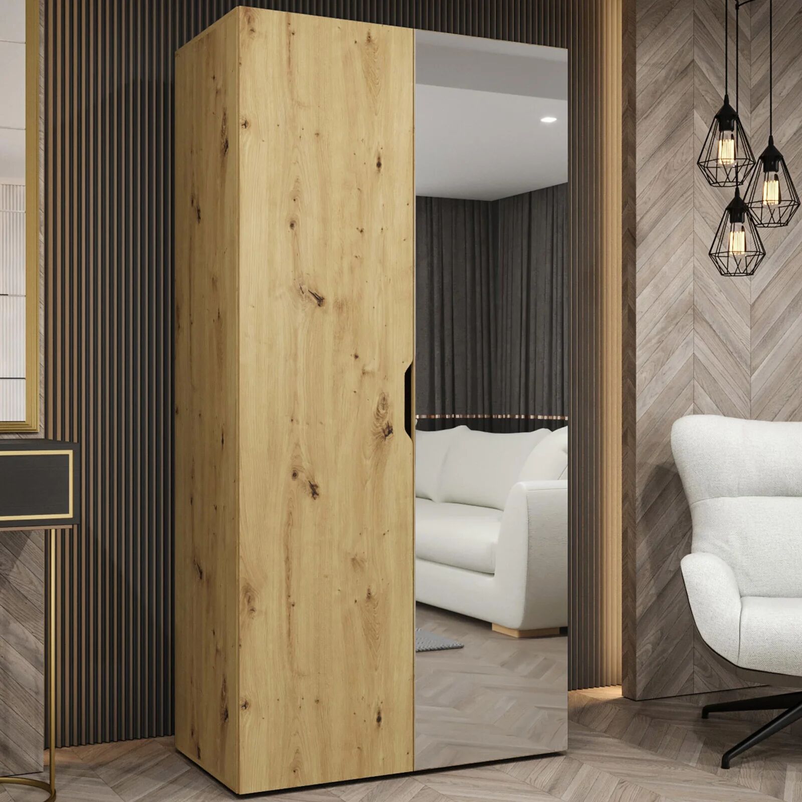 garneroarredamenti Armadio 100x202 cm 2 ante con specchio rovere Valencia