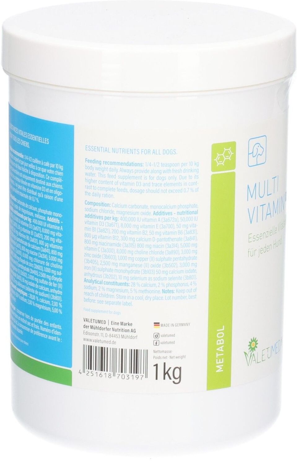 Valetumed Multivitamin Plus Erg.Futterm.Plv.f.Hund 1 kg Pulver