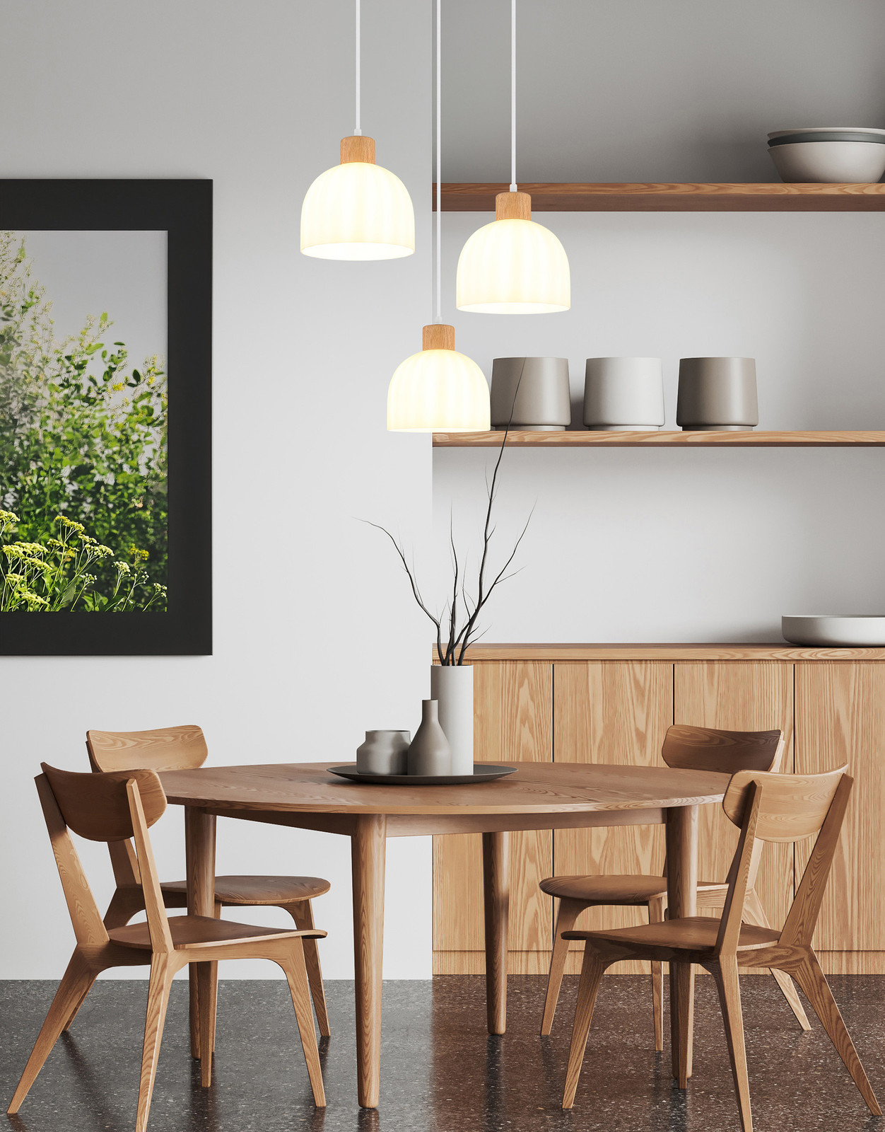 Globo Swanson 3-lichts hanglamp rond wit/bruin Ø 51 cm