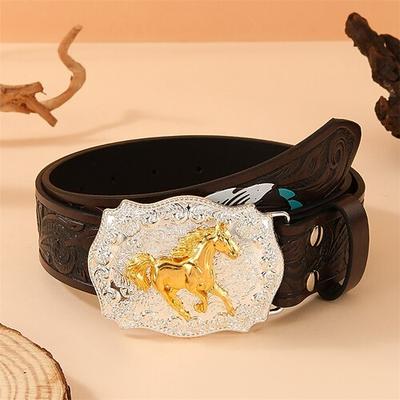 Herren Gürtel Automatische Schnalle Schnelle Veröffentlichung PU-Leder Legierung Vintage Langlebig Verstellbar Pferd Braun Kaffee Outdoor Täglich Taillengürtel