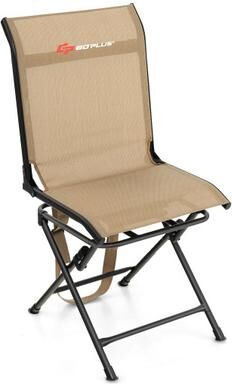 Costway All weather Outdoor Foldable 360 Degree Swivel Chair with Iron Frame-Brown