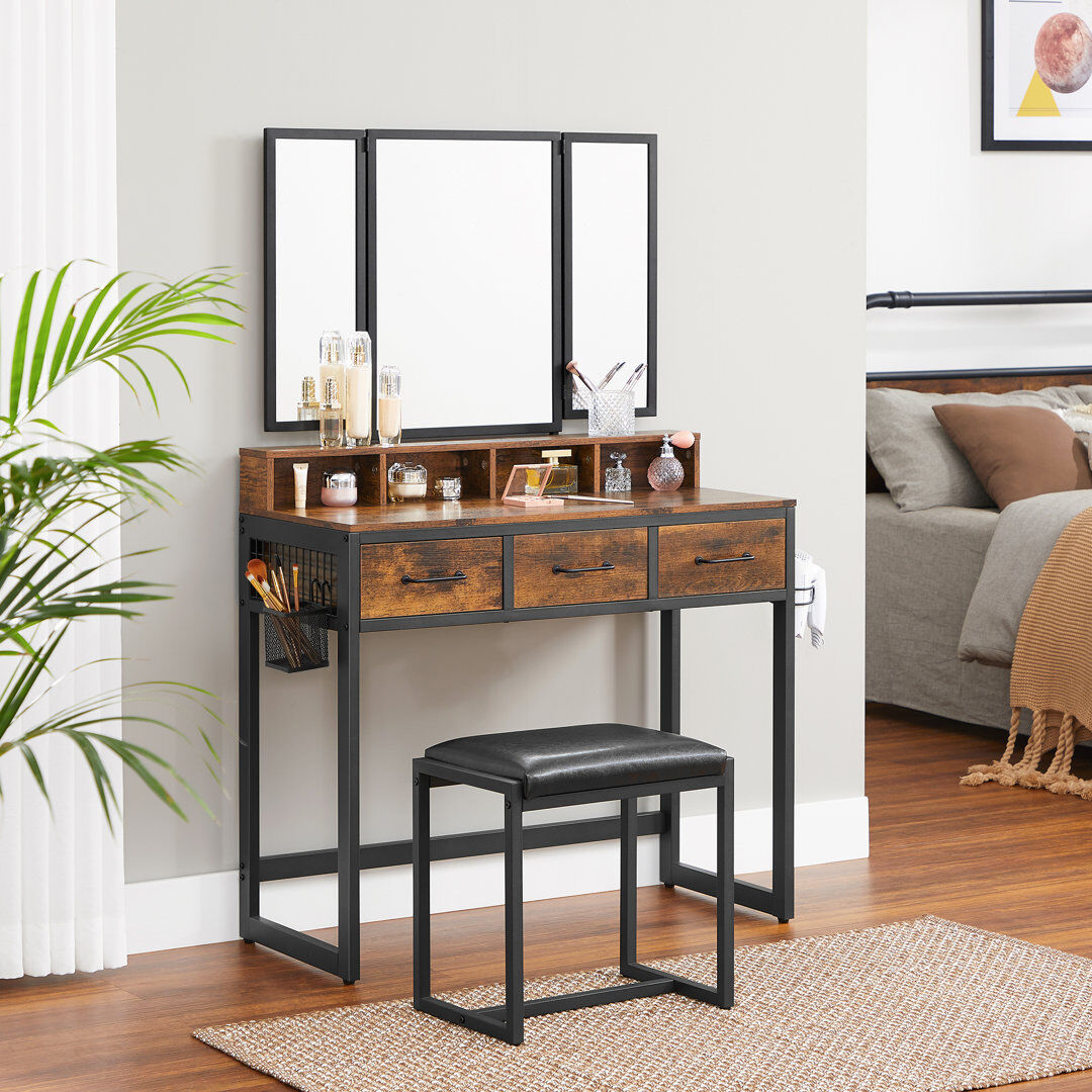 Mercury Hans Dressing Table with Mirror Rustic Brown/Black 141cm H X 90cm W X 40cm D