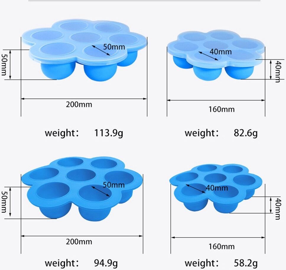 INF Silikon Kuchenform mit Deckel - 7er-Form für Babynahrung, Muffins und mehr L Hellblau
